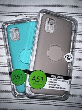 Samsung A51 Liquid Silicone Phone Case - Turquoise & Taupe